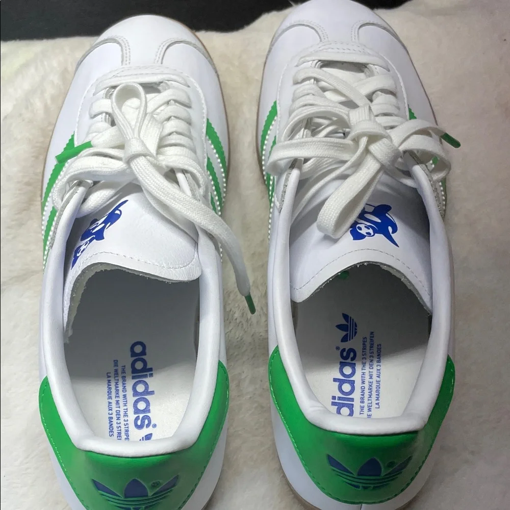 adidas Seattle Gazelle White Sneakers with Green Stripes and Gum Outsole